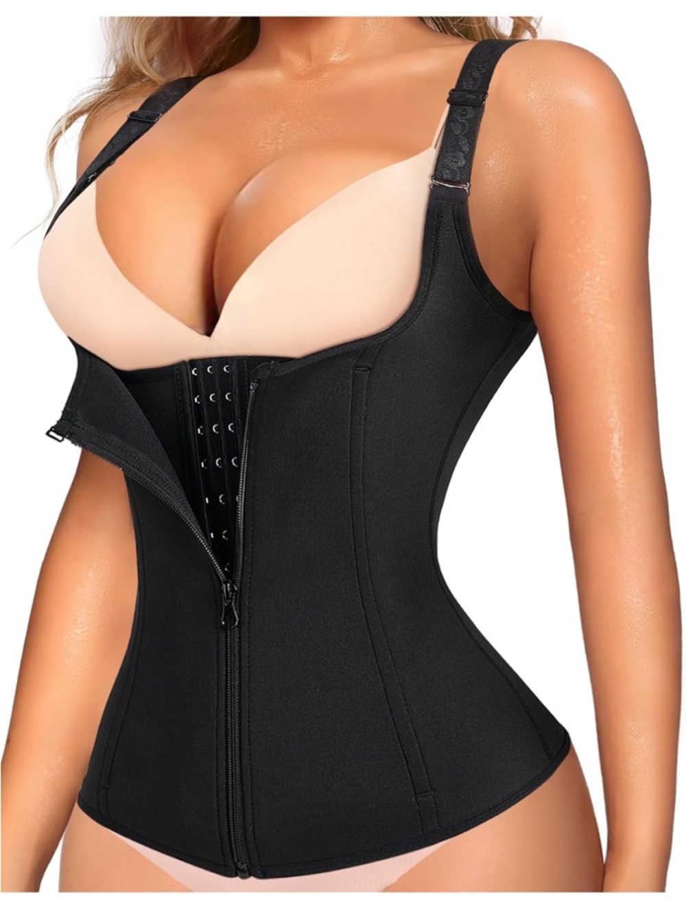 Women's Black Waist Trainer Shapewear Zipper & Hook Front